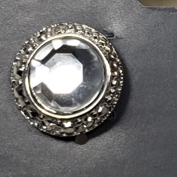 2/$30 Textured Silver Tone Crystal Stud Earrings - Women's Fashion Jewelry - Picture 4 of 8